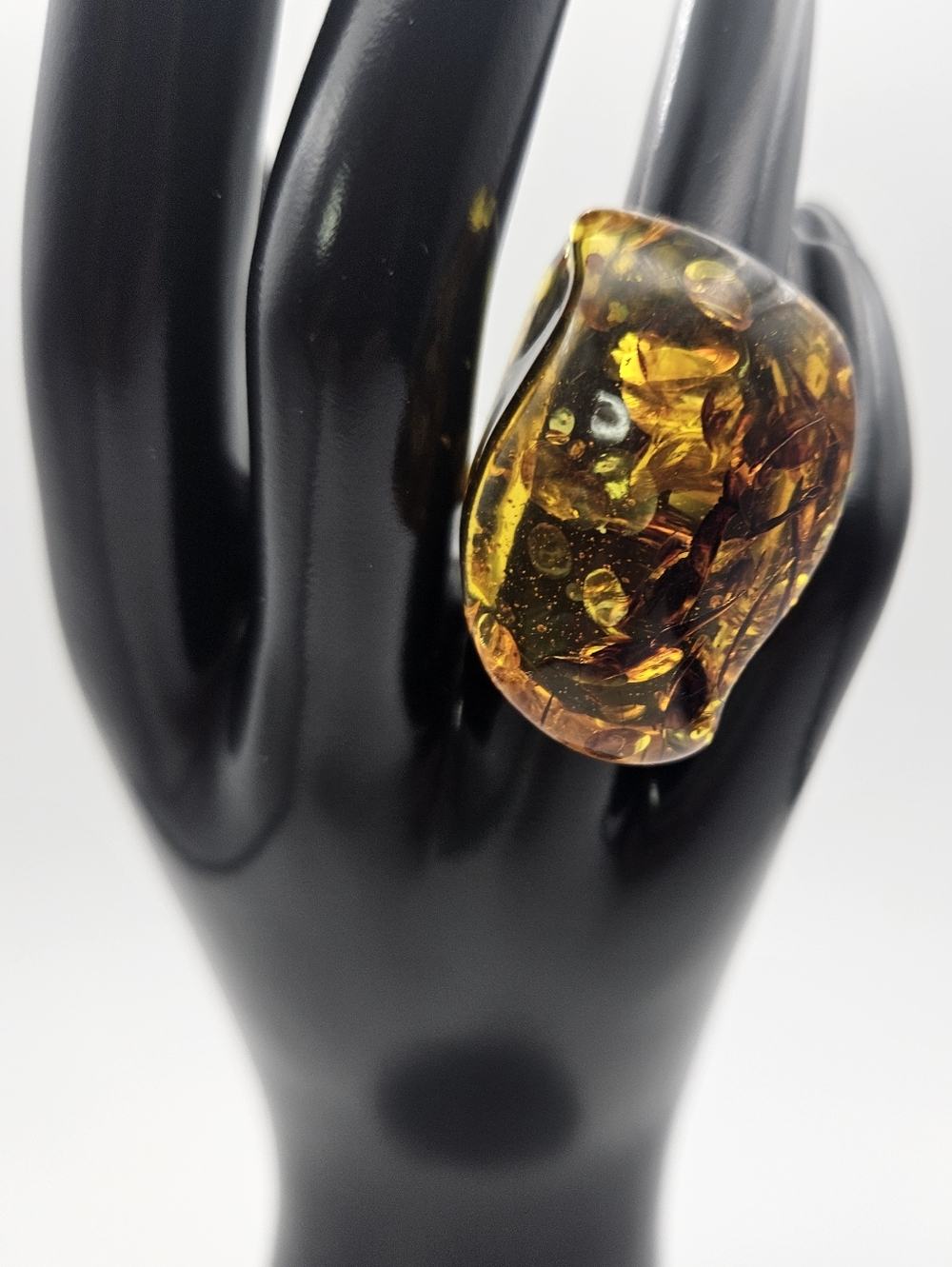 Vintage Chunky Amber Resin Dome Ring Large Statement Mid Century Modern Size 5.5